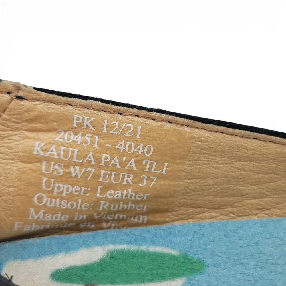 OluKai‎ Kaula Paa Ili Flats Women 7 Black Leather Espadrille Coastal Comfort